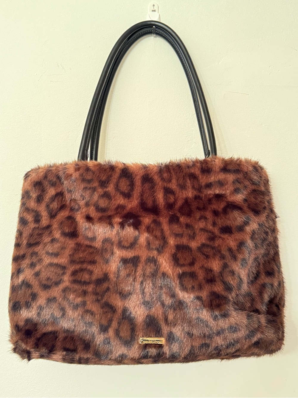 BCBG Generation Faux Fur Leopard Cheetah Tote Bag and Pouch